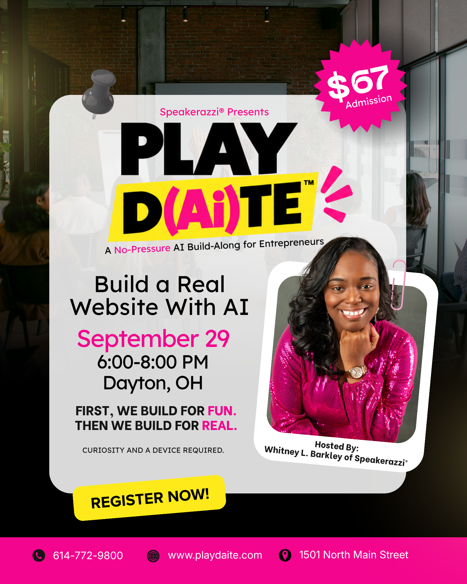 PLAY D(Ai)TE Build a Real Website With AI workshop flyer